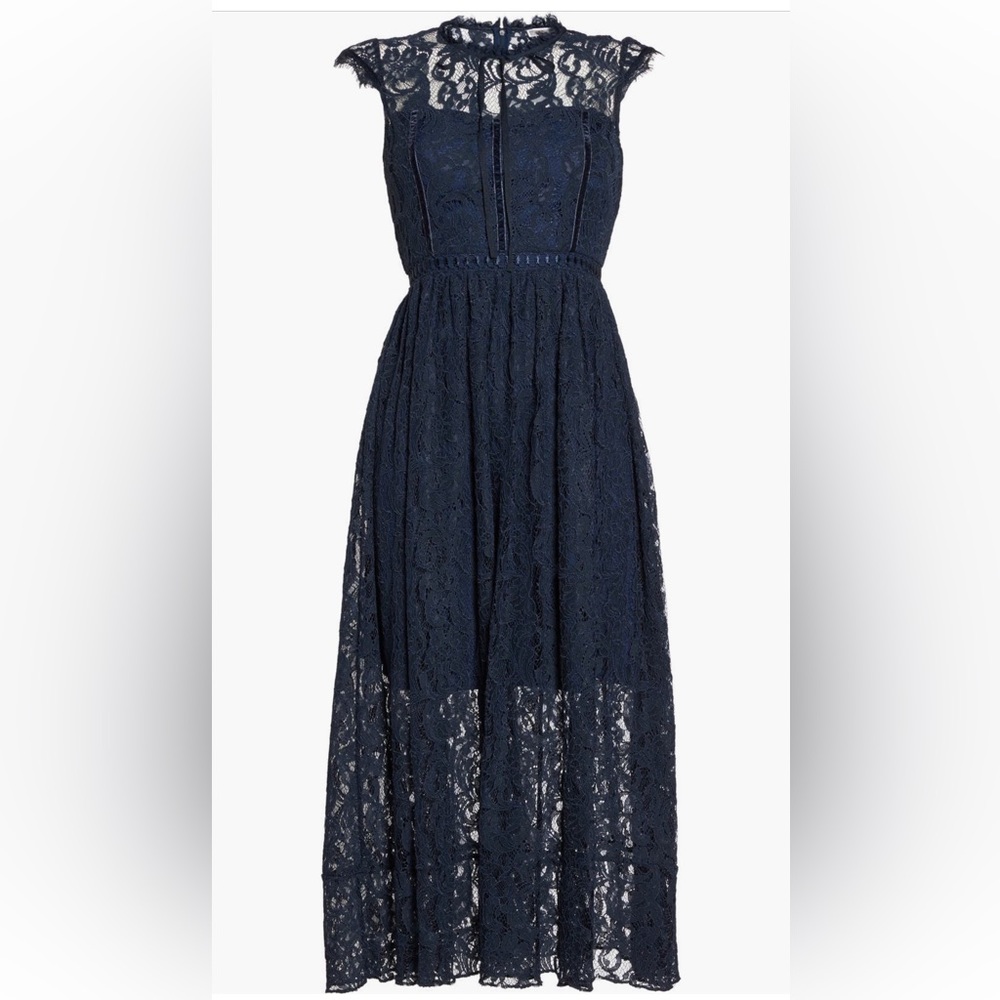 Chelsea28 Lace Midi Dress Navy High Neck Fit & Flare Size Large